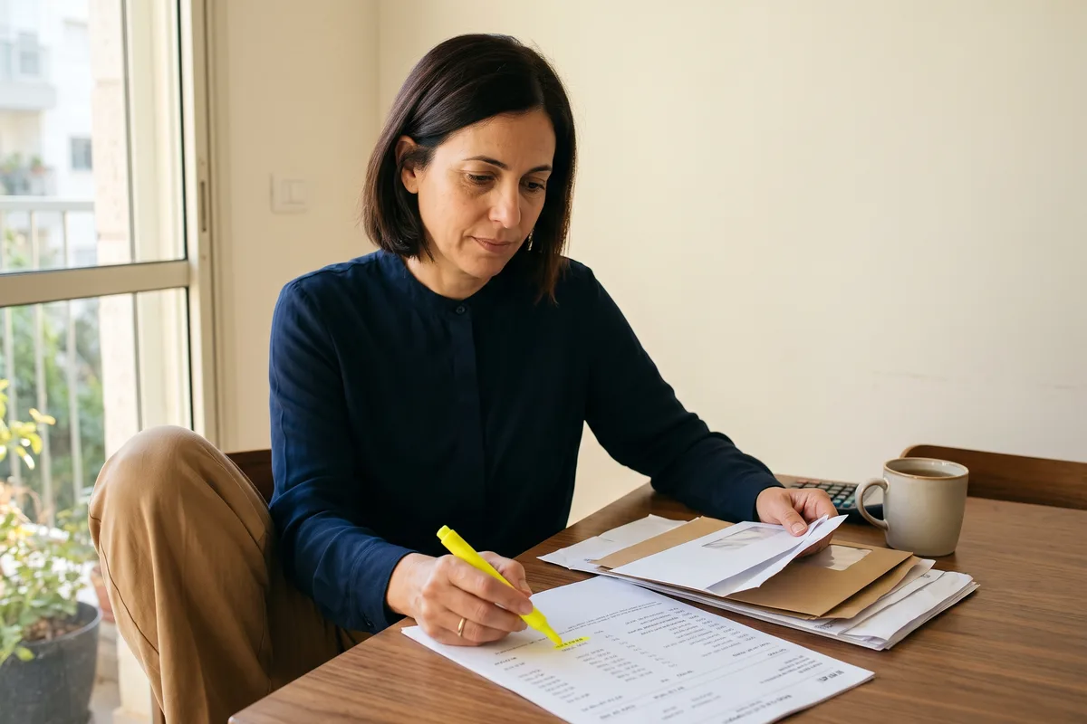 בדיקת חוב ביטוח לאומי מול דפי חשבון ומכתבים שהגיעו